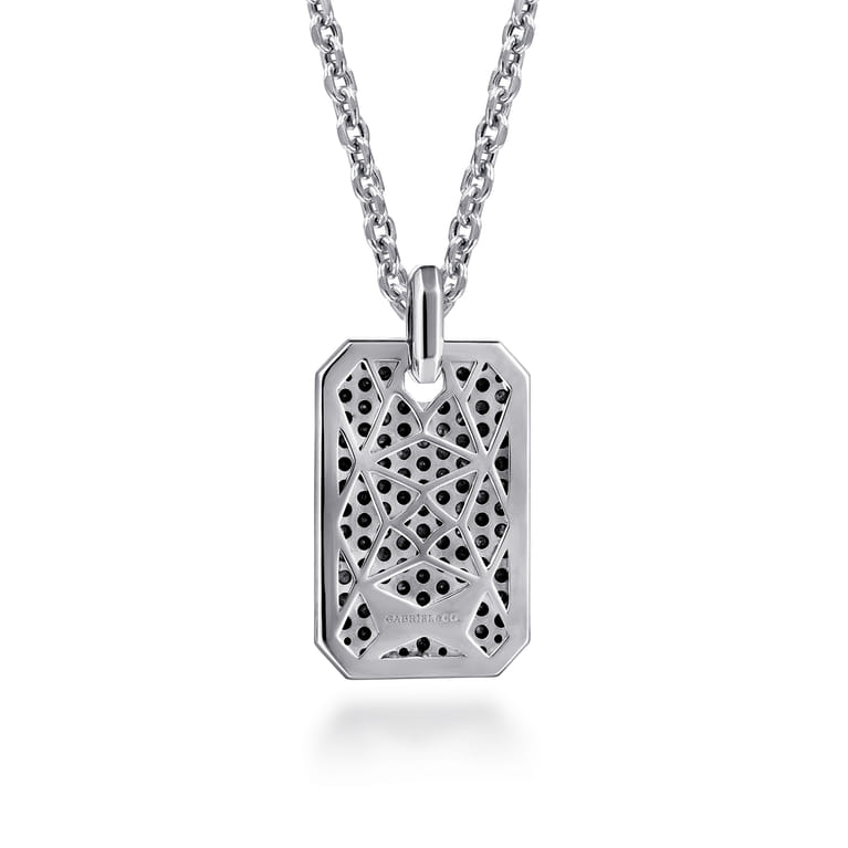 22 Inch 925 Sterling Silver Black Spinel Dog Tag Pendant Necklace - Shot 2