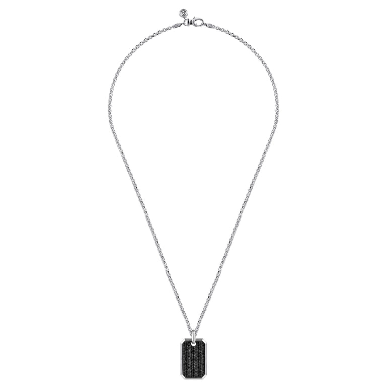 22 Inch 925 Sterling Silver Black Spinel Dog Tag Pendant Necklace - Shot 3