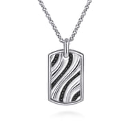 22 Inch 925 Sterling Silver Black Spinel Dog Tag Pendant Necklace