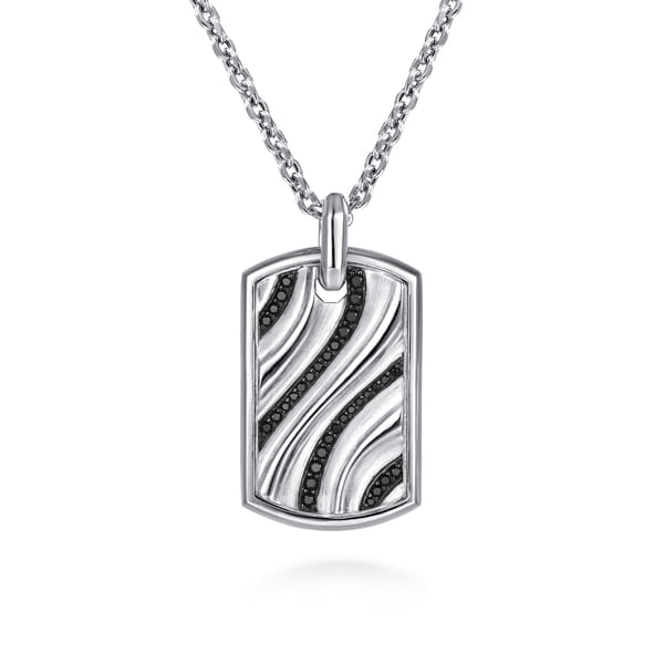 Black Spinel Dog Tag Pendant Necklace