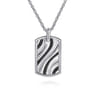22 Inch 925 Sterling Silver Black Spinel Dog Tag Pendant Necklace