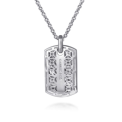 22 Inch 925 Sterling Silver Black Spinel Dog Tag Pendant Necklace