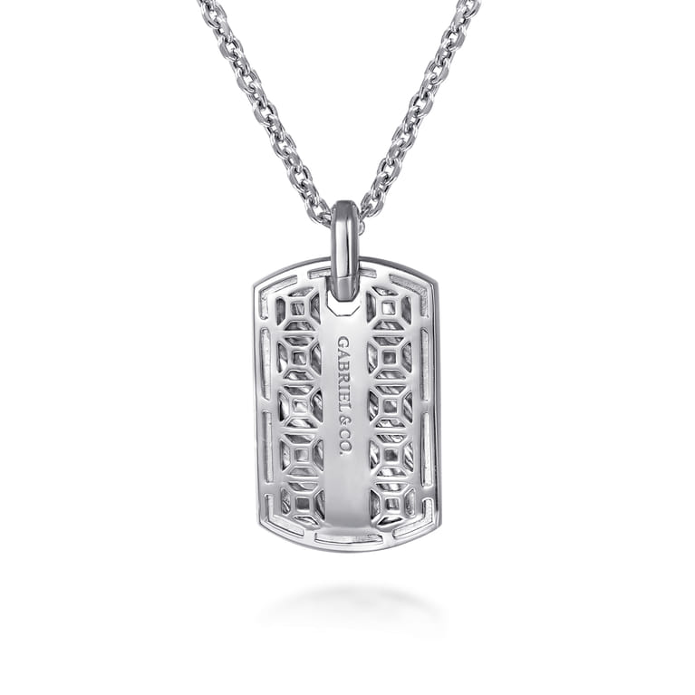22 Inch 925 Sterling Silver Black Spinel Dog Tag Pendant Necklace - Shot 2