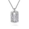 22 Inch 925 Sterling Silver Black Spinel Dog Tag Pendant Necklace