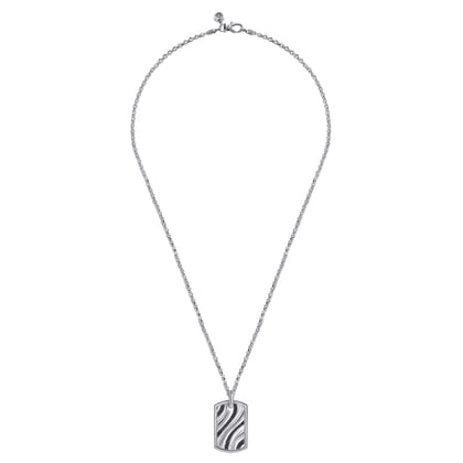 22 Inch 925 Sterling Silver Black Spinel Dog Tag Pendant Necklace