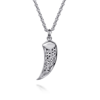 22 Inch 925 Sterling Silver Black Spinel Horn Pendant Necklace