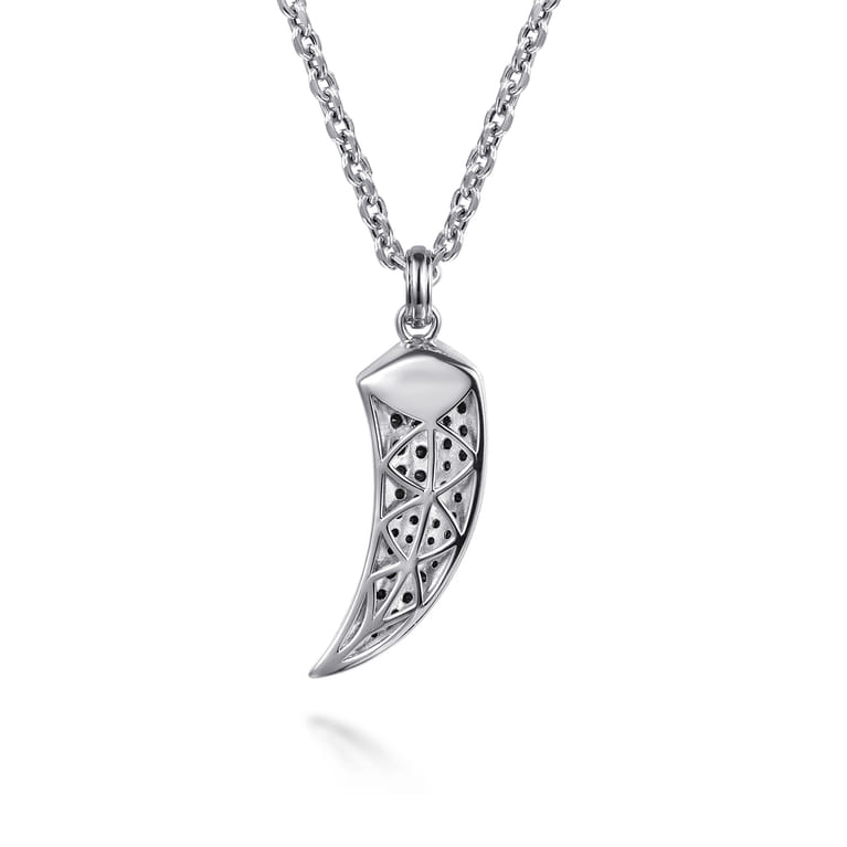 22 Inch 925 Sterling Silver Black Spinel Horn Pendant Necklace - Shot 2