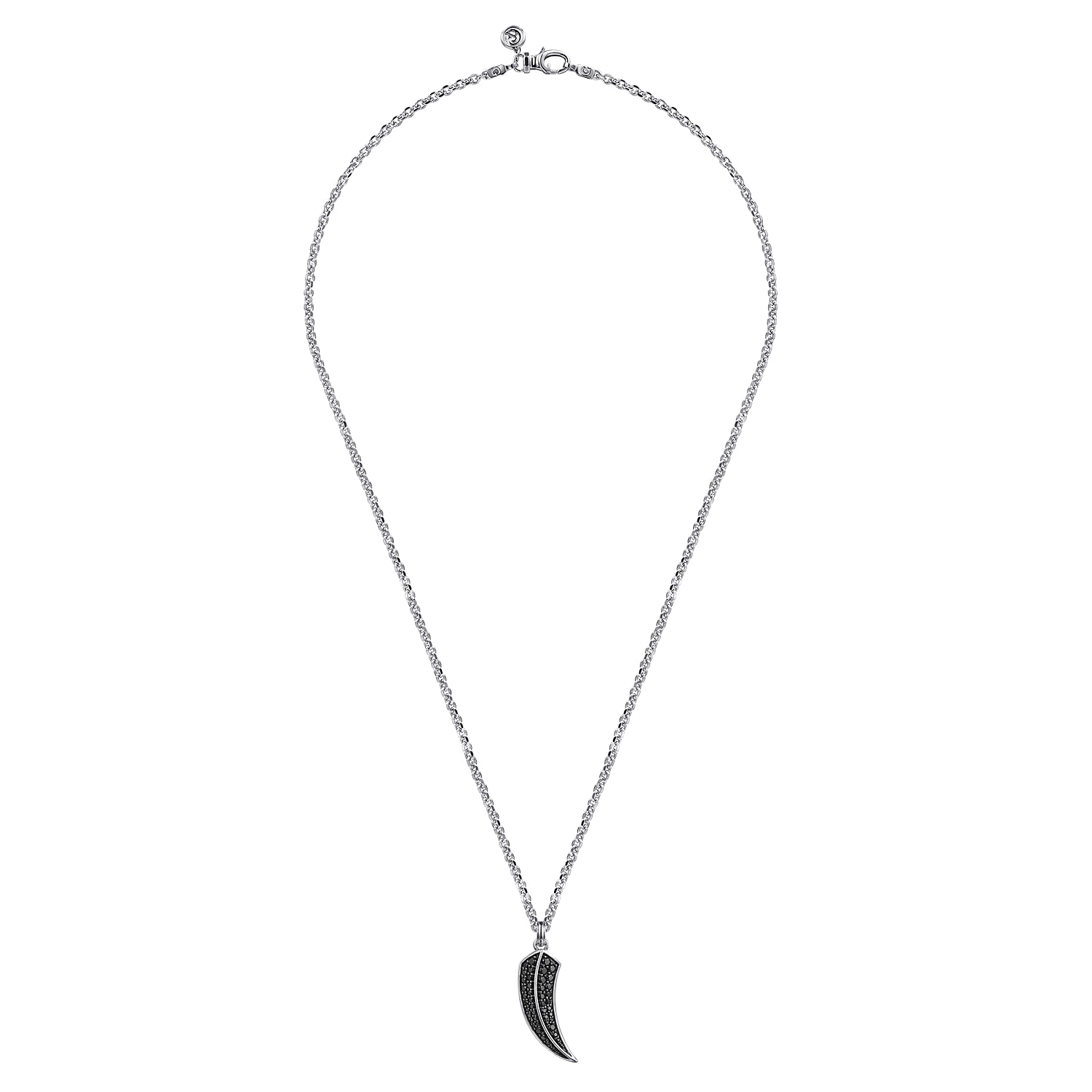 22 Inch 925 Sterling Silver Black Spinel Horn Pendant