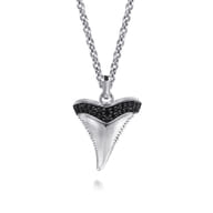 22 Inch 925 Sterling Silver Black Spinel Shark Tooth Pendant Necklace