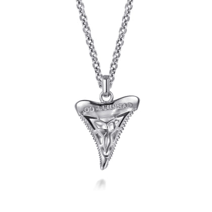 22 Inch 925 Sterling Silver Black Spinel Shark Tooth Pendant Necklace
