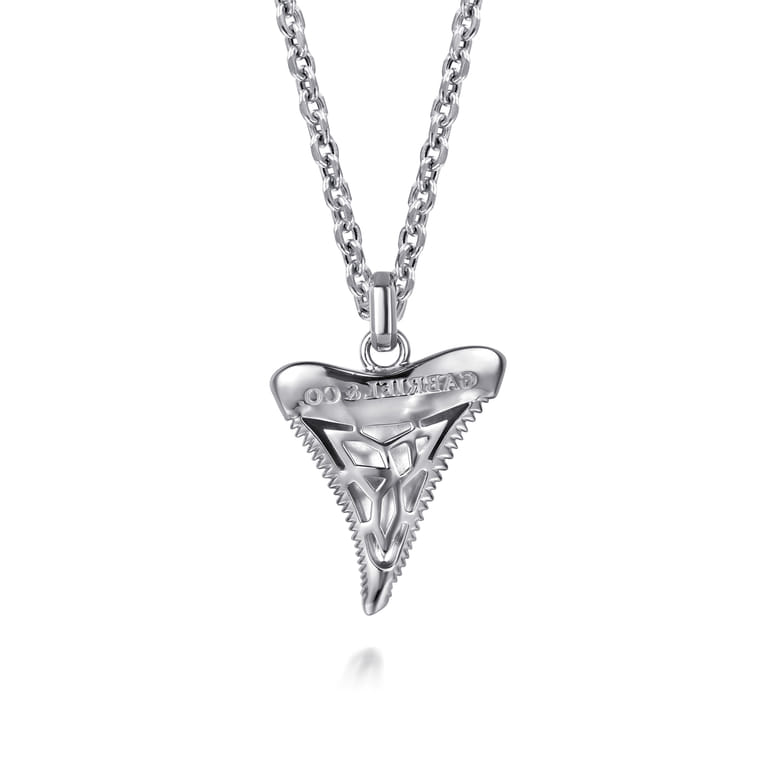 22 Inch 925 Sterling Silver Black Spinel Shark Tooth Pendant Necklace - Shot 2
