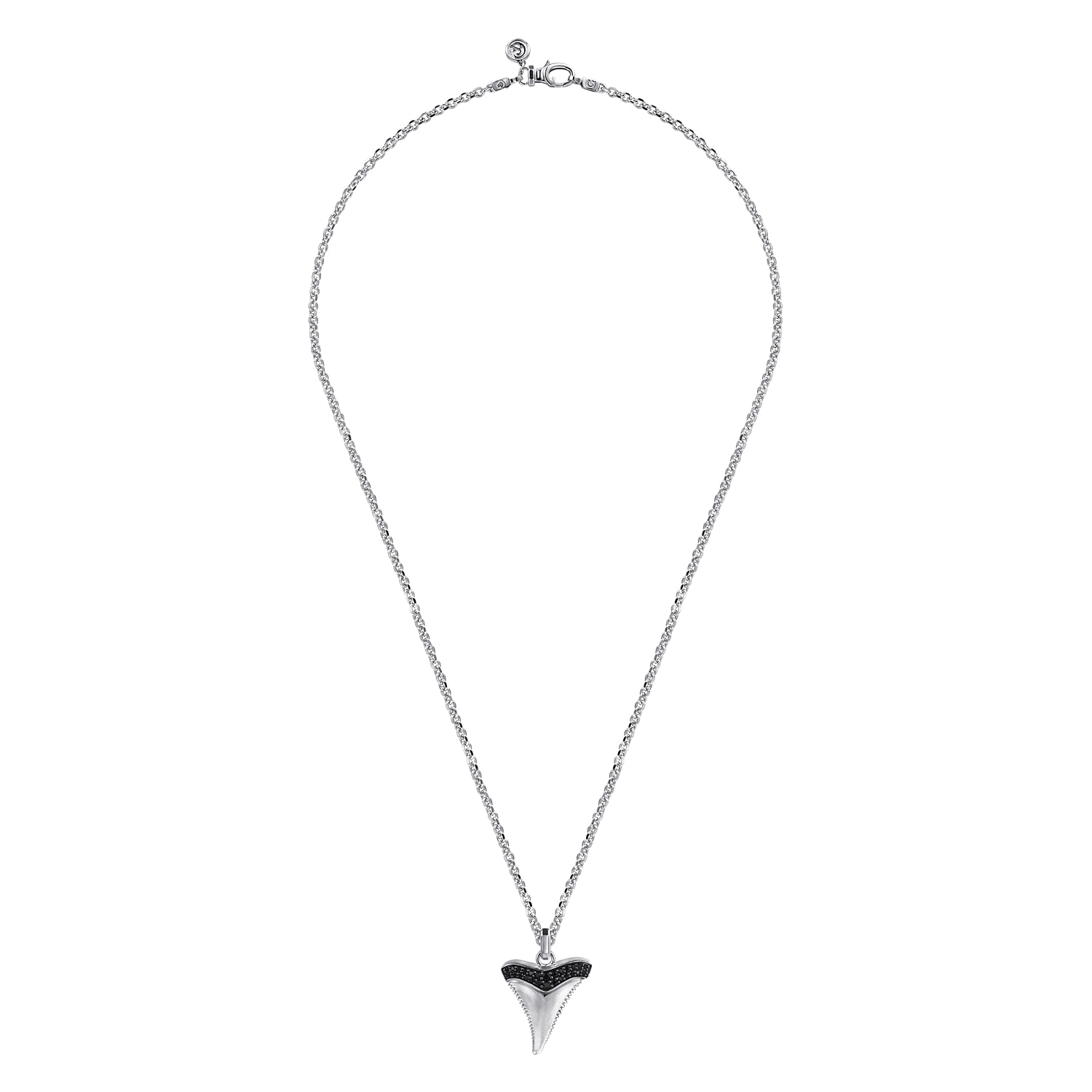 22 Inch 925 Sterling Silver Black Spinel Shark Tooth Pendant Necklace - Shot 3
