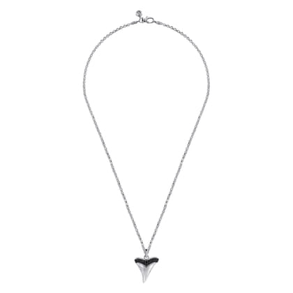 22 Inch 925 Sterling Silver Black Spinel Shark Tooth Pendant Necklace