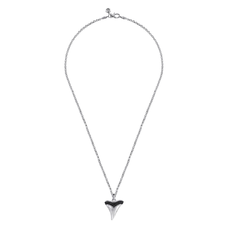 22 Inch 925 Sterling Silver Black Spinel Shark Tooth Pendant Necklace - Shot 3
