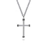 22 Inch 925 Sterling Silver Black Spinel Twisted Rope Cross Pendant Necklace
