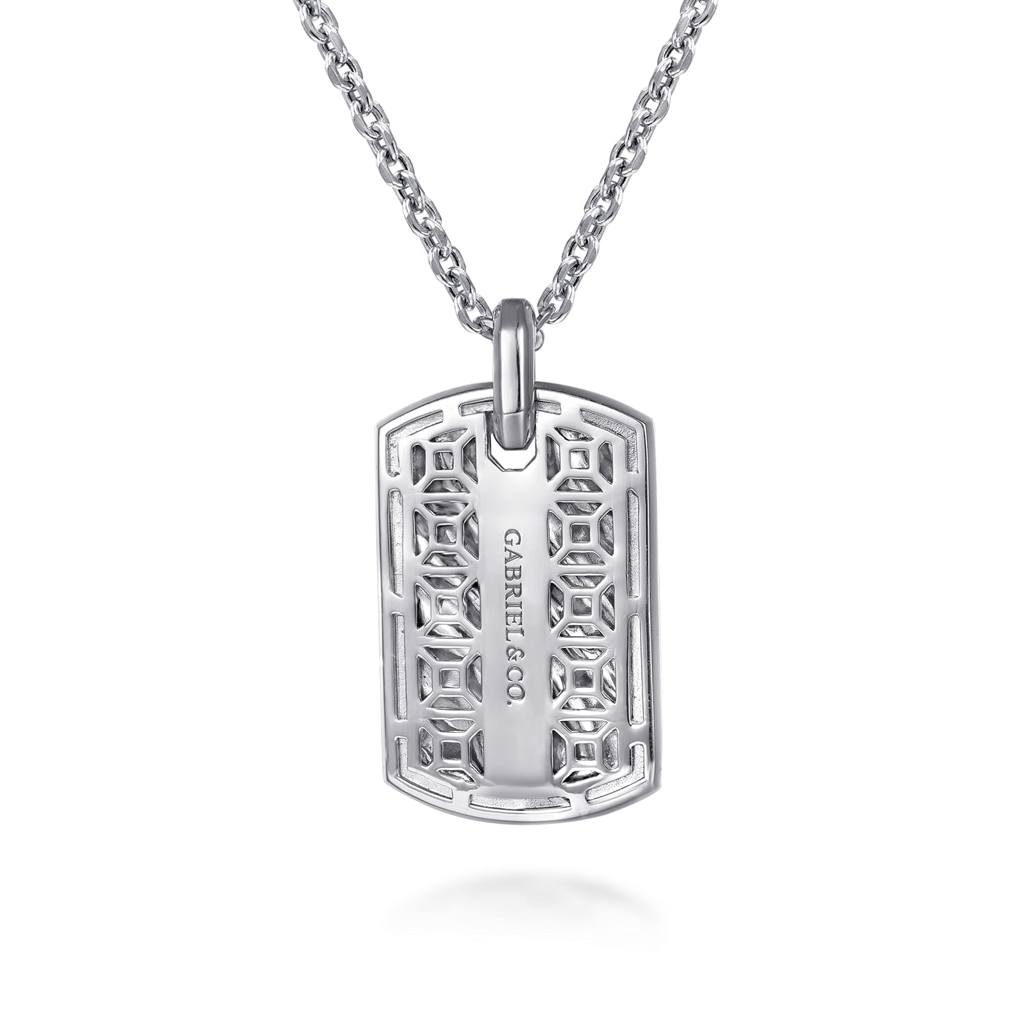 22 Inch 925 Sterling Silver Black Spinel Wave Dog Tag Pendant