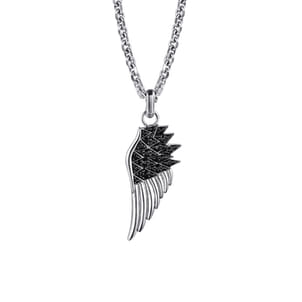22 Inch 925 Sterling Silver Black Spinel Wing Pendant Necklace