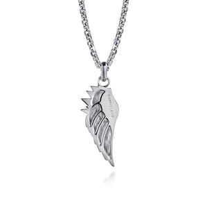 22 Inch 925 Sterling Silver Black Spinel Wing Pendant Necklace