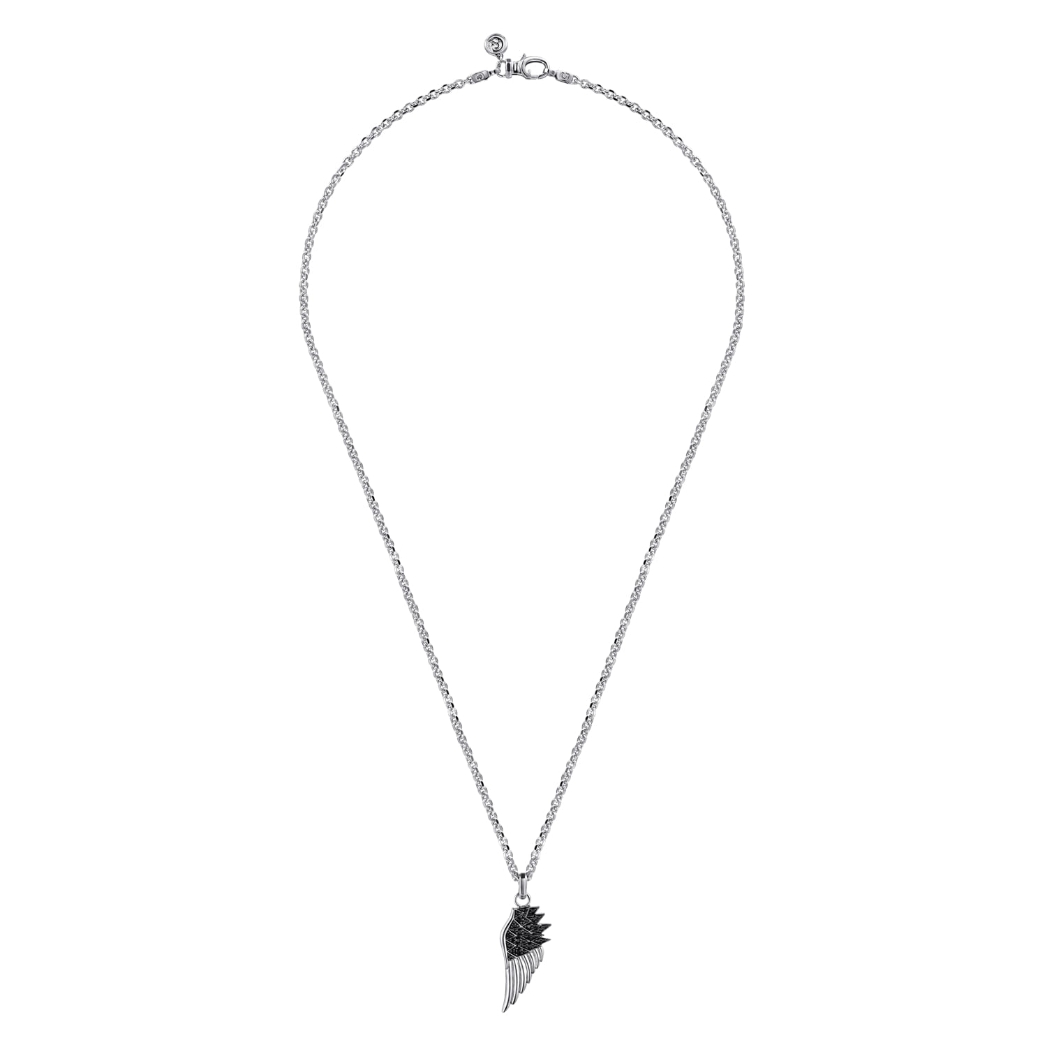 22 Inch 925 Sterling Silver Black Spinel Wing Pendant Necklace - Shot 3