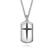 22 Inch 925 Sterling Silver Cross Dog Tag Pendant Necklace
