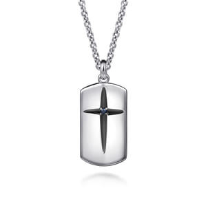 22 Inch 925 Sterling Silver Cross Dog Tag Pendant Necklace