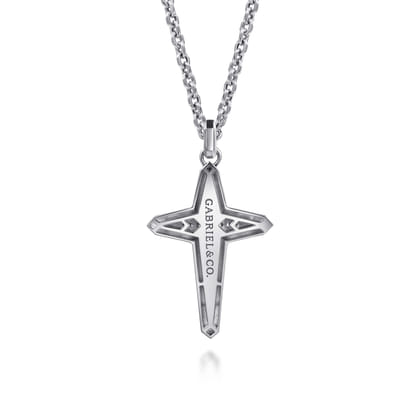 22 Inch 925 Sterling Silver Diamond Cross Pendant Necklace