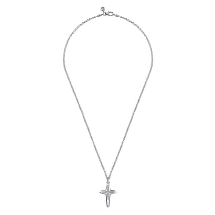 22 Inch 925 Sterling Silver Diamond Cross Pendant Necklace