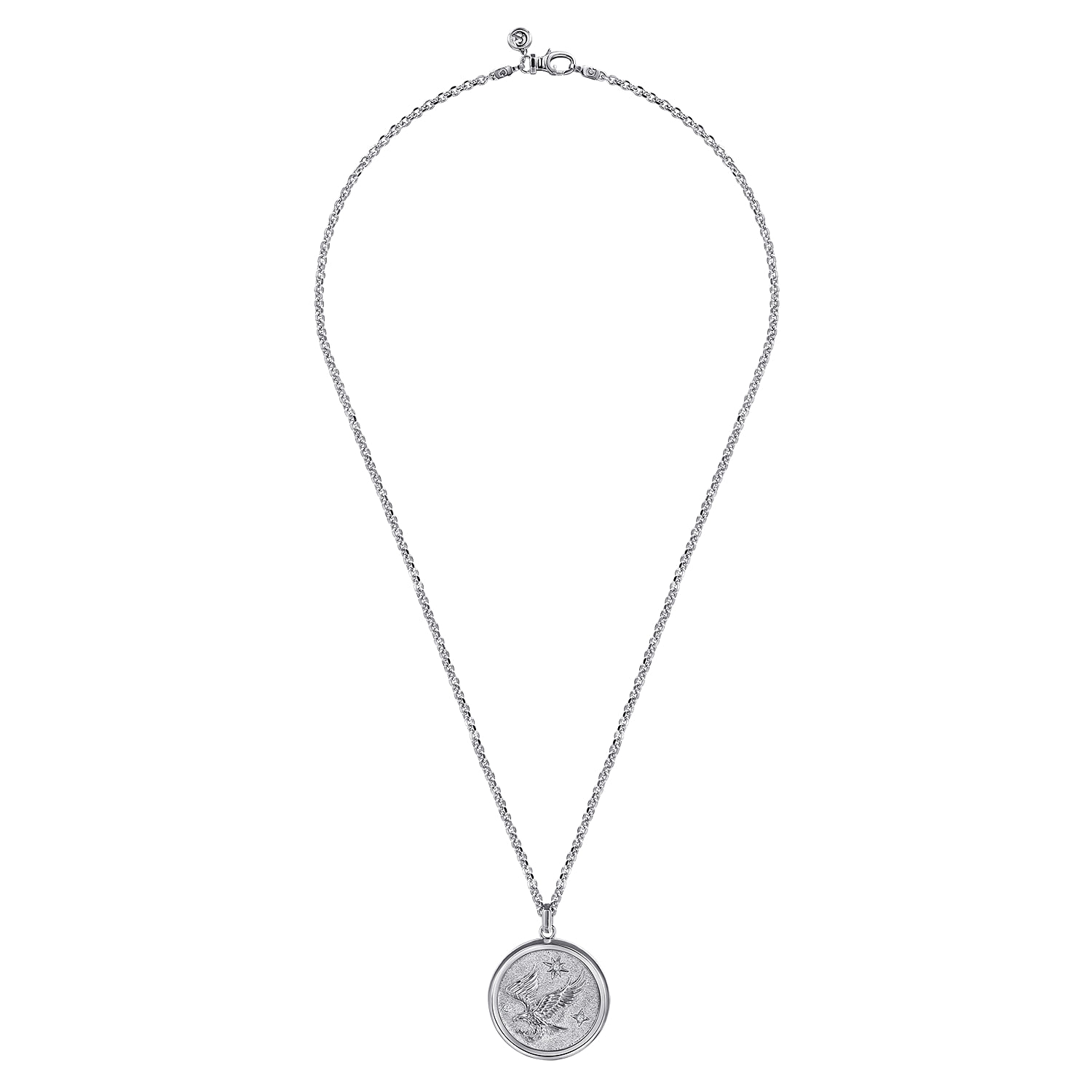 22 Inch 925 Sterling Silver Diamond Eagle Medallion Pendant Necklace - 0.06 ct - Shot 3