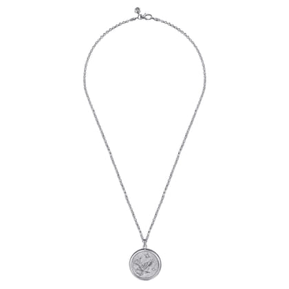 22 Inch 925 Sterling Silver Diamond Eagle Medallion Pendant Necklace