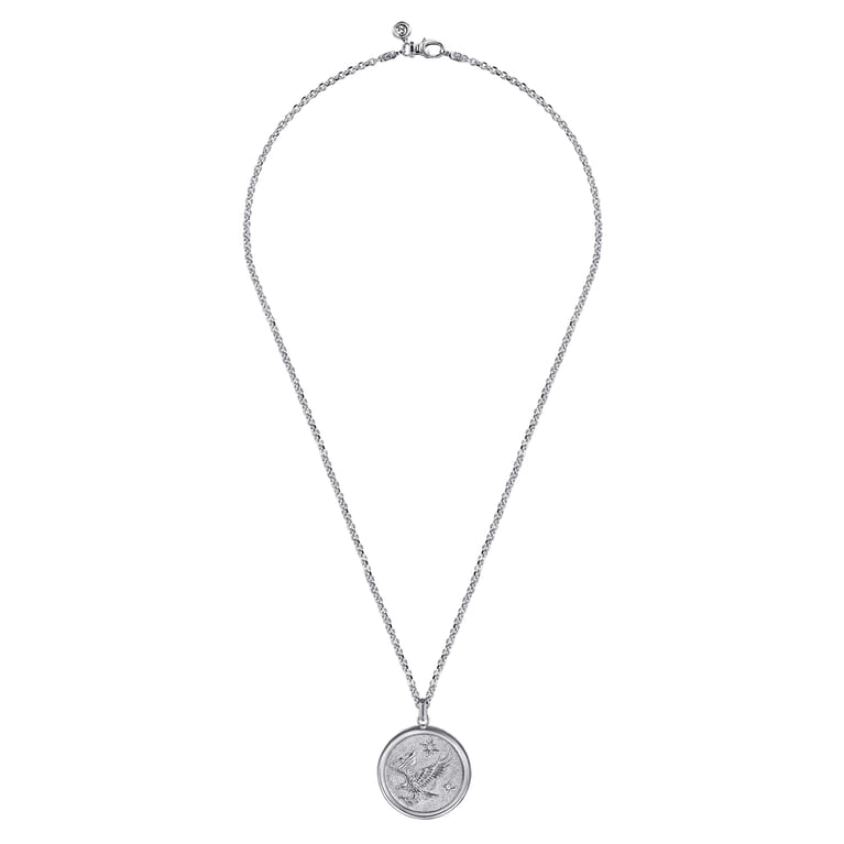 22 Inch 925 Sterling Silver Diamond Eagle Medallion Pendant Necklace - 0.06 ct - Shot 3