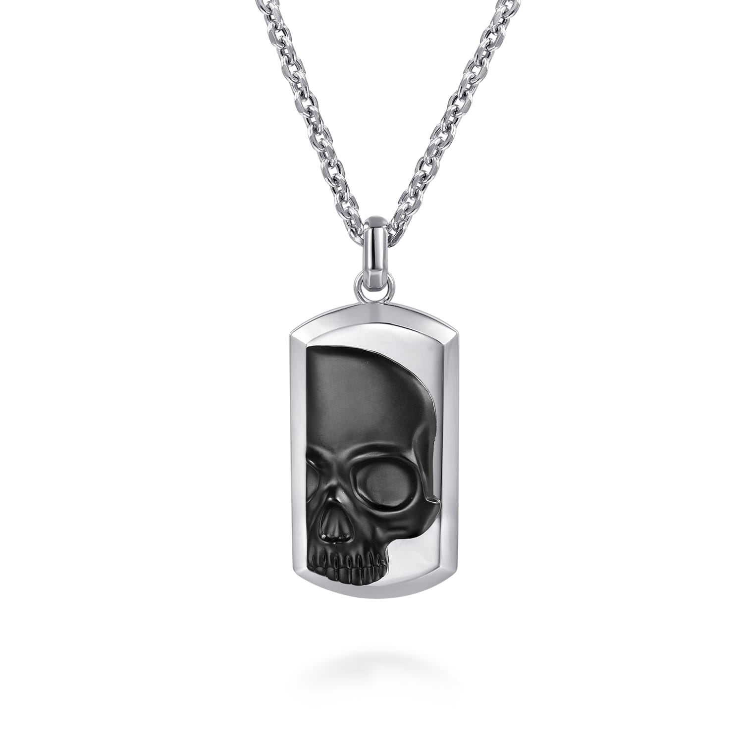 22 Inch 925 Sterling Silver Dog Tag Pendant Necklace with Skull - Shot 1