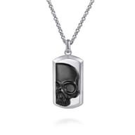 22 Inch 925 Sterling Silver Dog Tag Pendant Necklace with Skull