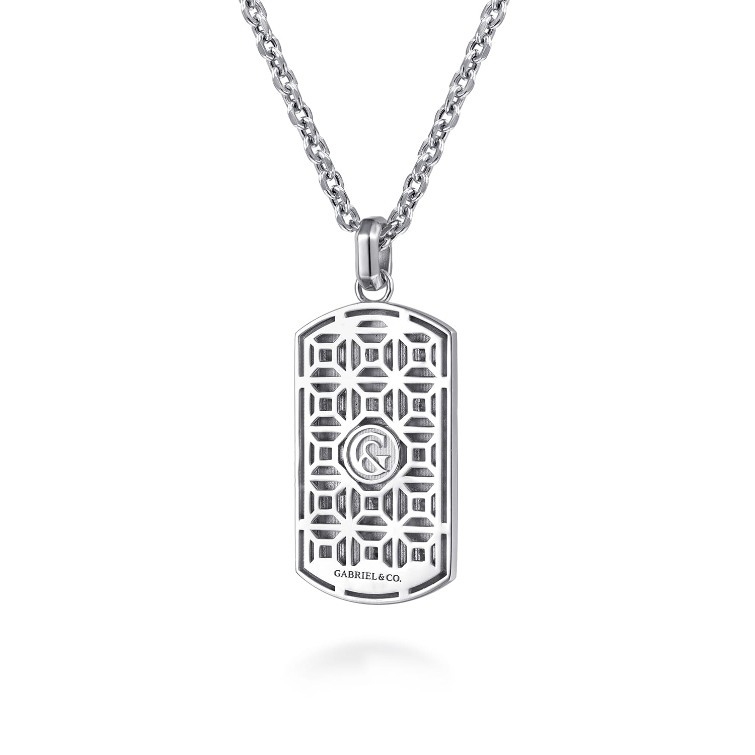 22 Inch 925 Sterling Silver Dog Tag Pendant Necklace with Skull - Shot 2