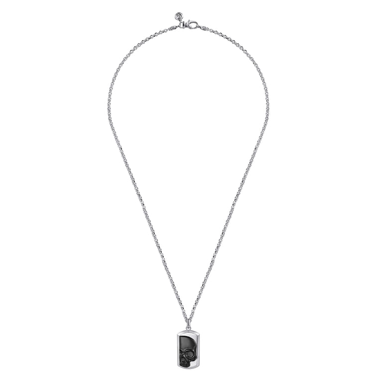 22 Inch 925 Sterling Silver Dog Tag Pendant Necklace with Skull - Shot 3
