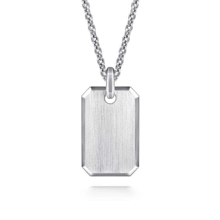 22 Inch 925 Sterling Silver Dog Tag Pendant Necklace - Shot 1