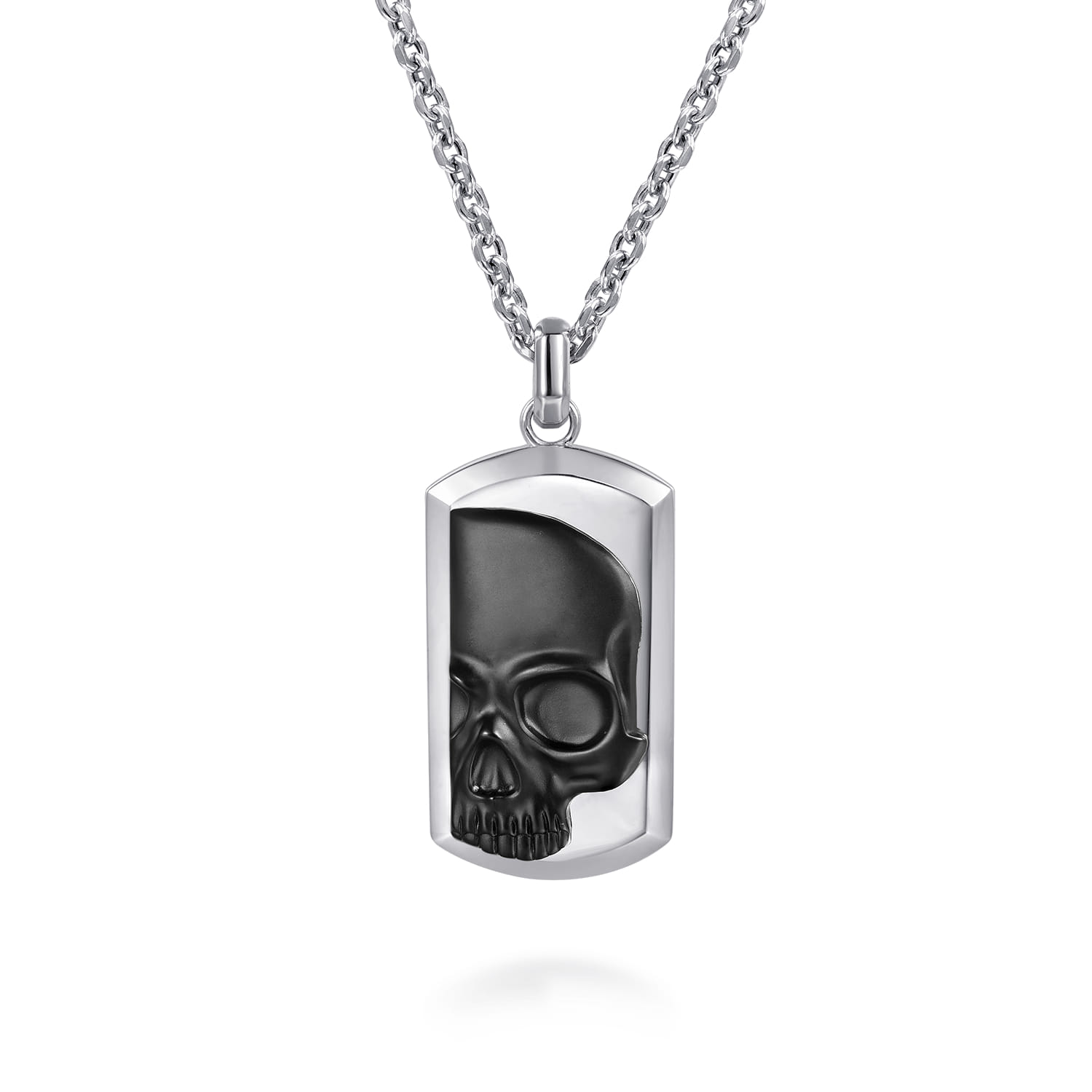 22 Inch 925 Sterling Silver Dog tag Pendant Necklace With Skull - Shot 1