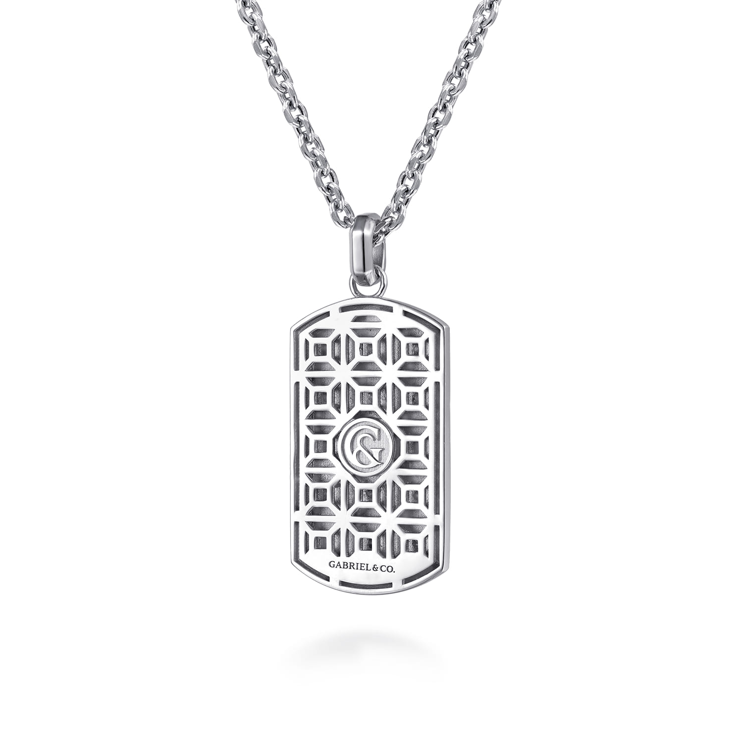 22 Inch 925 Sterling Silver Dog tag Pendant Necklace With Skull - Shot 2