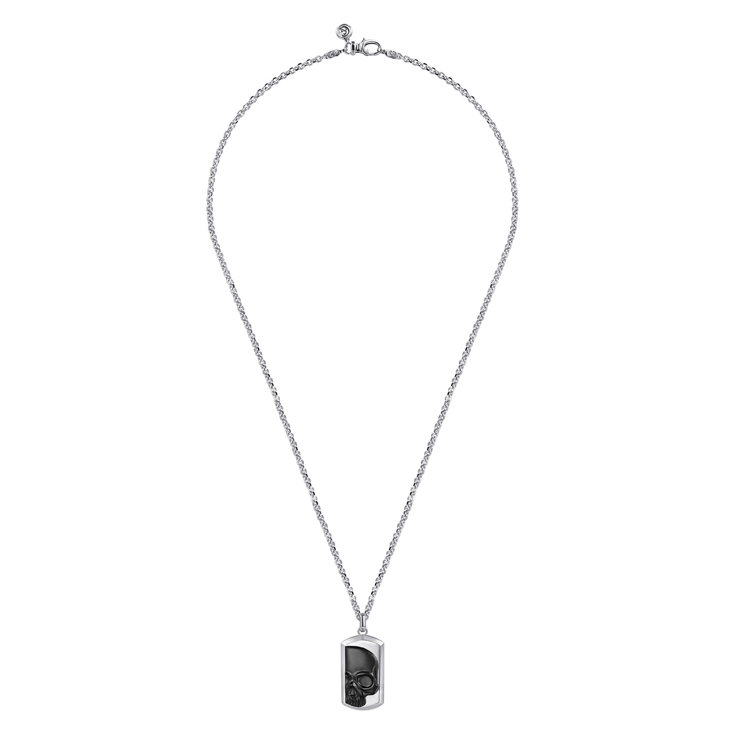 22 Inch 925 Sterling Silver Dog tag Pendant Necklace With Skull - Shot 3