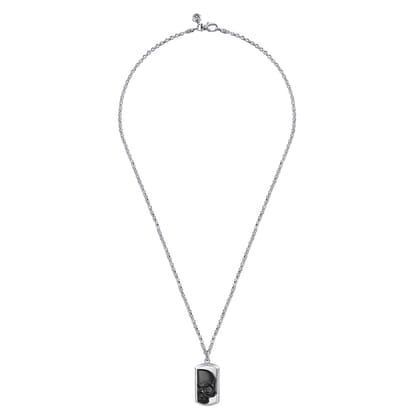 22 Inch 925 Sterling Silver Dog tag Pendant Necklace With Skull