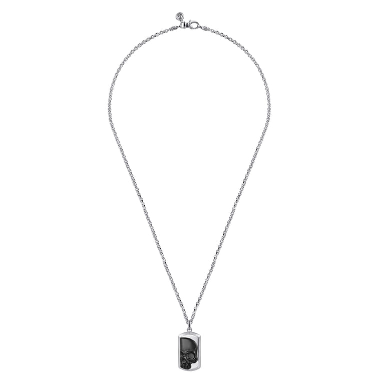 22 Inch 925 Sterling Silver Dog tag Pendant Necklace With Skull - Shot 3