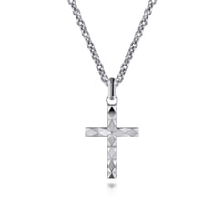 22 Inch 925 Sterling Silver Faceted Cross Pendant Necklace