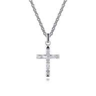 22 Inch 925 Sterling Silver Faceted Cross Pendant Necklace