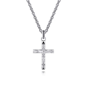 22 Inch 925 Sterling Silver Faceted Cross Pendant Necklace