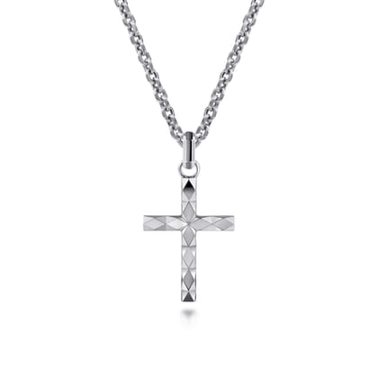 22 Inch 925 Sterling Silver Faceted Cross Pendant Necklace