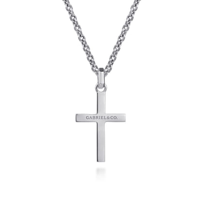 22 Inch 925 Sterling Silver Faceted Cross Pendant Necklace
