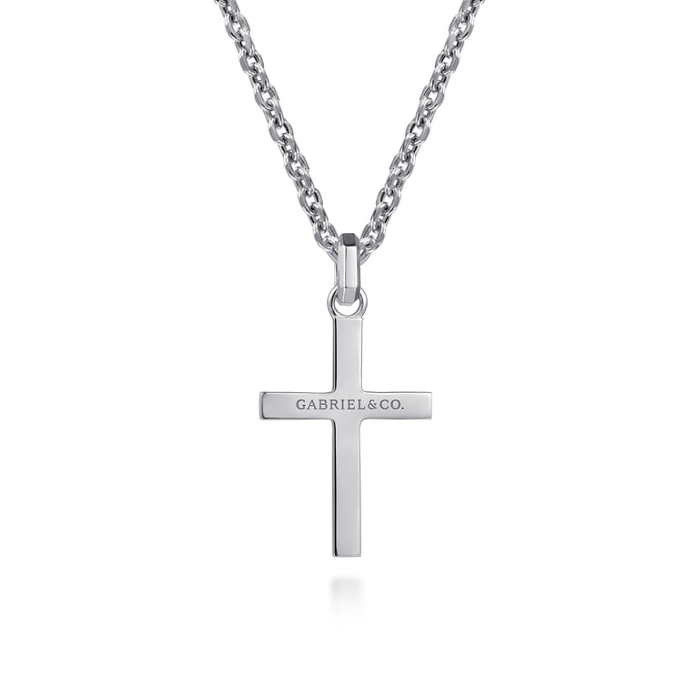22 Inch 925 Sterling Silver Faceted Cross Pendant Necklace - Shot 2