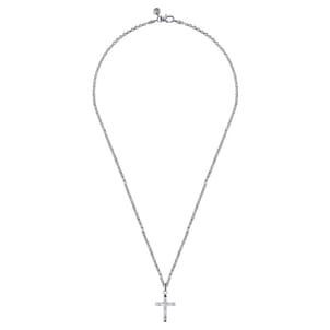 22 Inch 925 Sterling Silver Faceted Cross Pendant Necklace