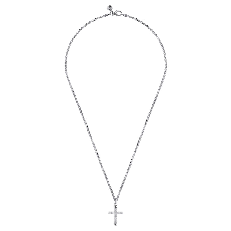 22 Inch 925 Sterling Silver Faceted Cross Pendant Necklace - Shot 3