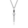 22 Inch 925 Sterling Silver Garnet Dagger Pendant Necklace With Black Enamel