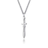 22 Inch 925 Sterling Silver Garnet Dagger Pendant Necklace With Black Enamel